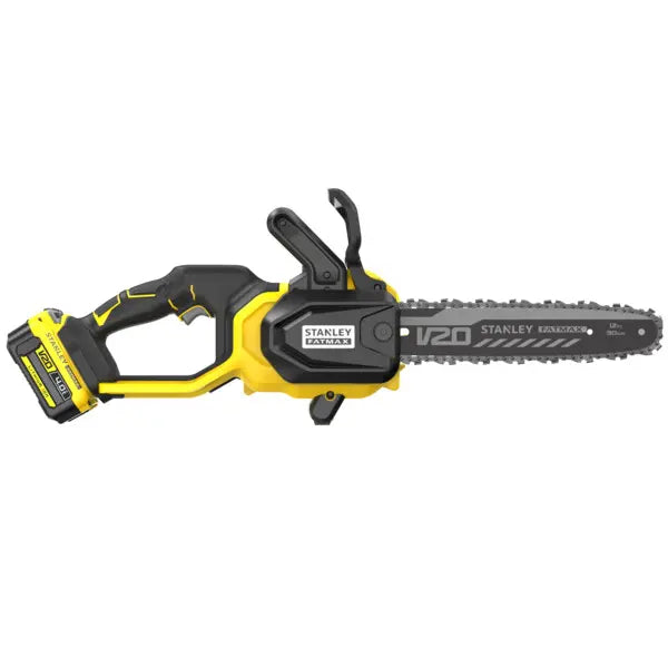 Stanley Attrezzature da giardino - Motosega a batteria 18V 30 cm, 1 batteria Li-Ion da 4,0 Ah, caricabatterie SFMCCS730M1-QW