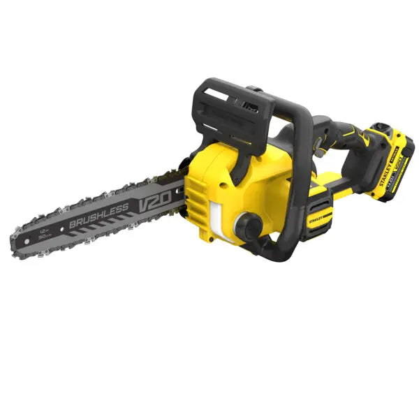 Stanley Attrezzature da giardino - Motosega a batteria 18V 30 cm, 1 batteria Li-Ion da 4,0 Ah, caricabatterie SFMCCS730M1-QW